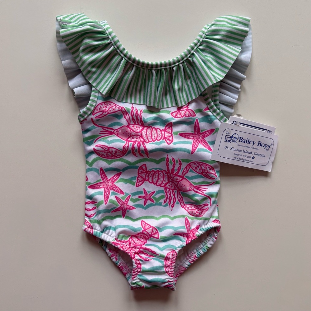 The Bailey Boys Baby Girl Lobster One-Piece Spandex Swimsuit - Size 12M